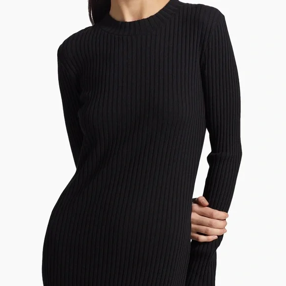 VINCE Ribbed Knit Midi Dress in Black - Picture 2 of 9